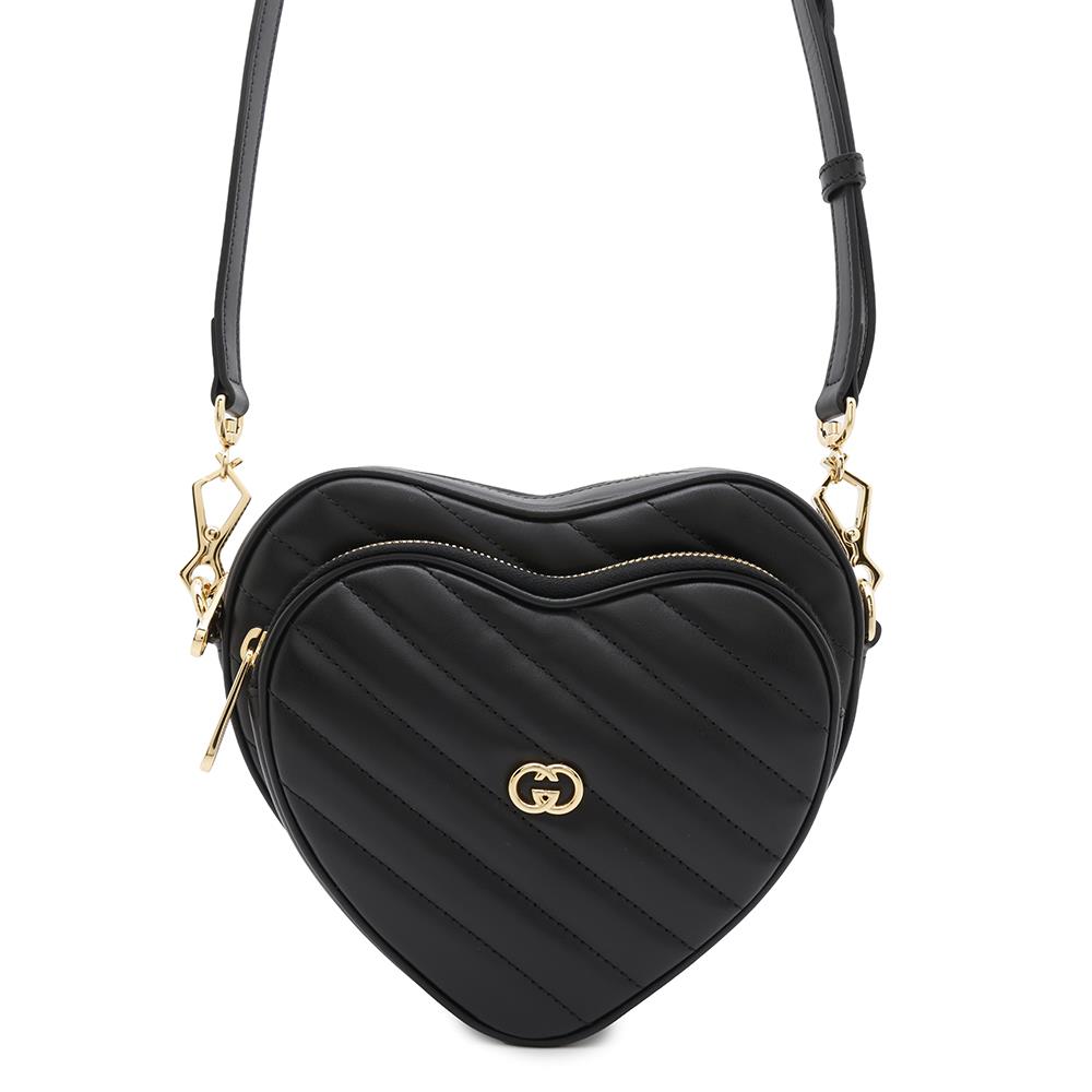 GUCCI Interlocking G Heart Shoulder Bag Black751628 Leather