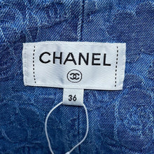 将图像加载到图库查看器中，CHANEL CC Logo Camellia Skirt Size 36 BlueP74484 Cotton100%
