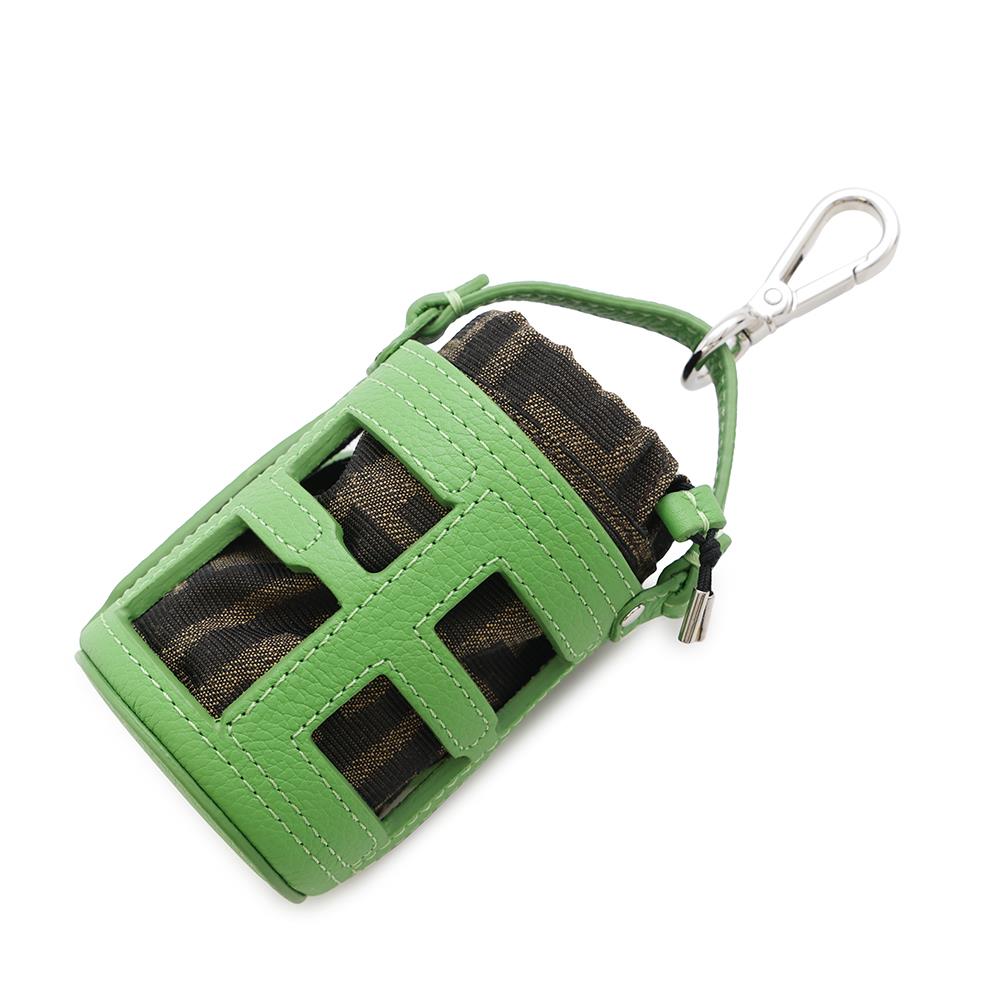 FENDI Zucca Pattern Bucket Motif Bag Charm Green7AS158 Canvas Leather