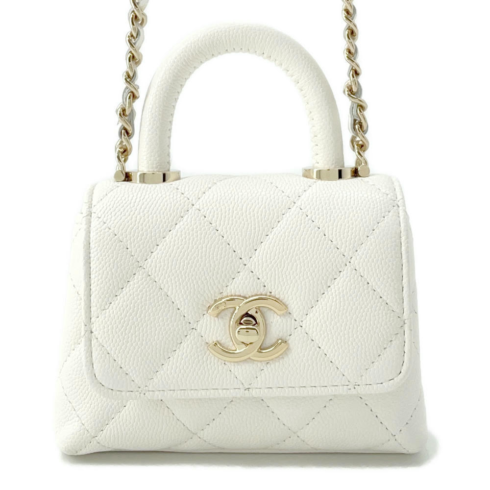 CHANEL Coco Handle Micro ChainShoulder WhiteAP4245 Caviar Leather
