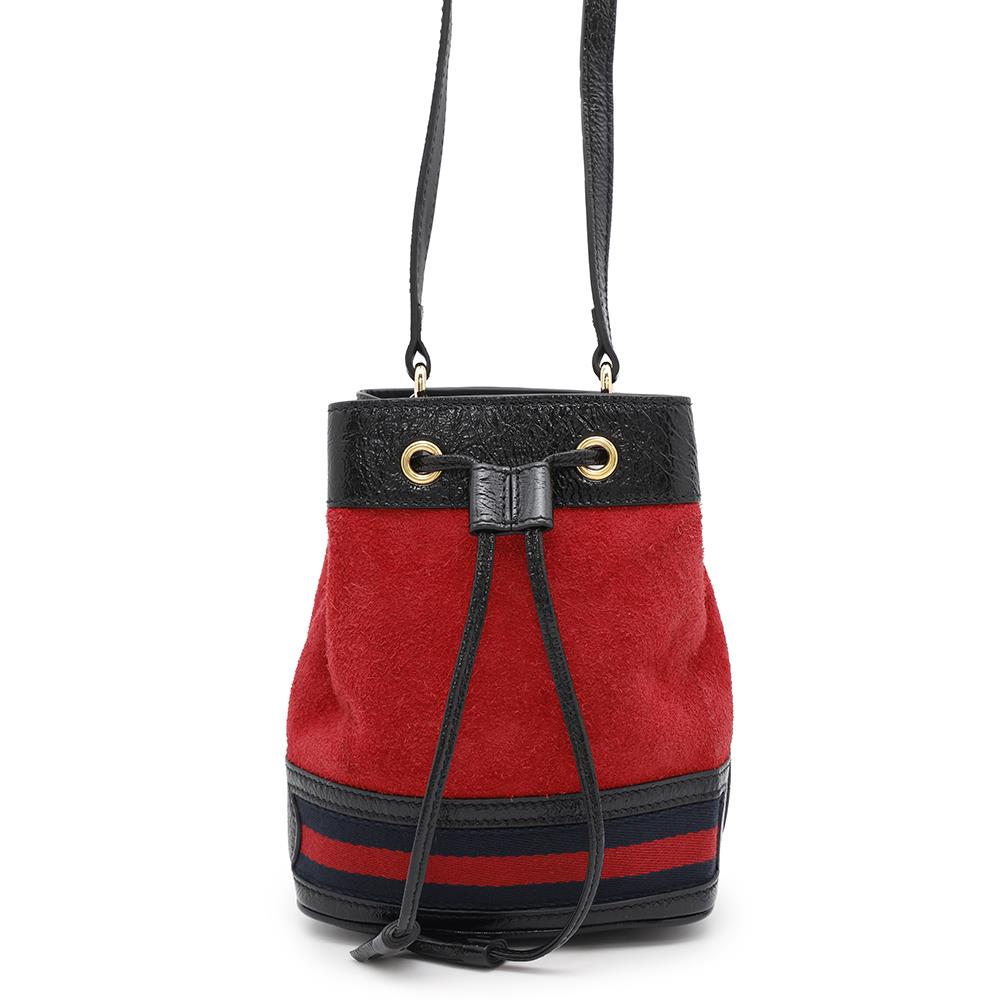 GUCCI Mini Bucket Shoulder Bag Red/Black550620 Suede leather