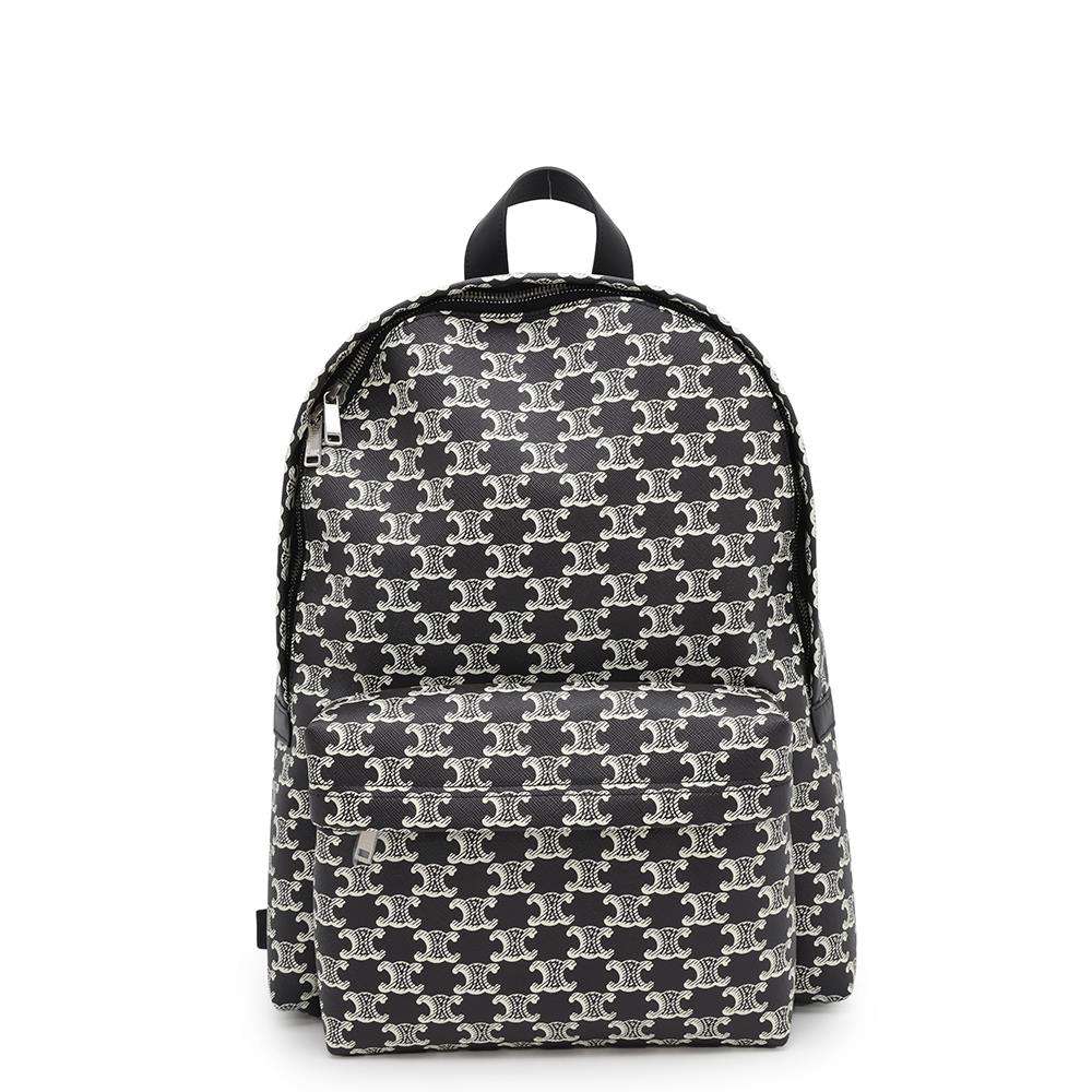 CELINE Triomphe Backpack Black/White188382FSZ PVC Coated Canvas Leather