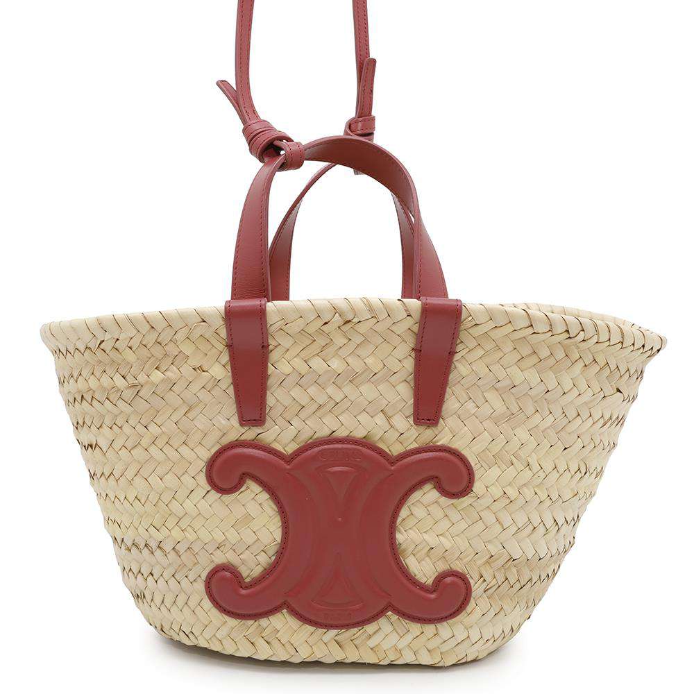 CELINE Teen Triomphe Classic Panniers Beige/Pink194002CGG Raffia Leather