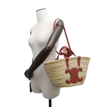 将图像加载到图库查看器中，CELINE Teen Triomphe Classic Panniers Beige/Pink194002CGG Raffia Leather

