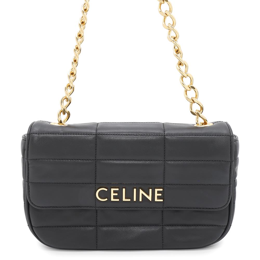 CELINE Mono Chrome Chain Shoulder Bag Black111273EPZ Leather