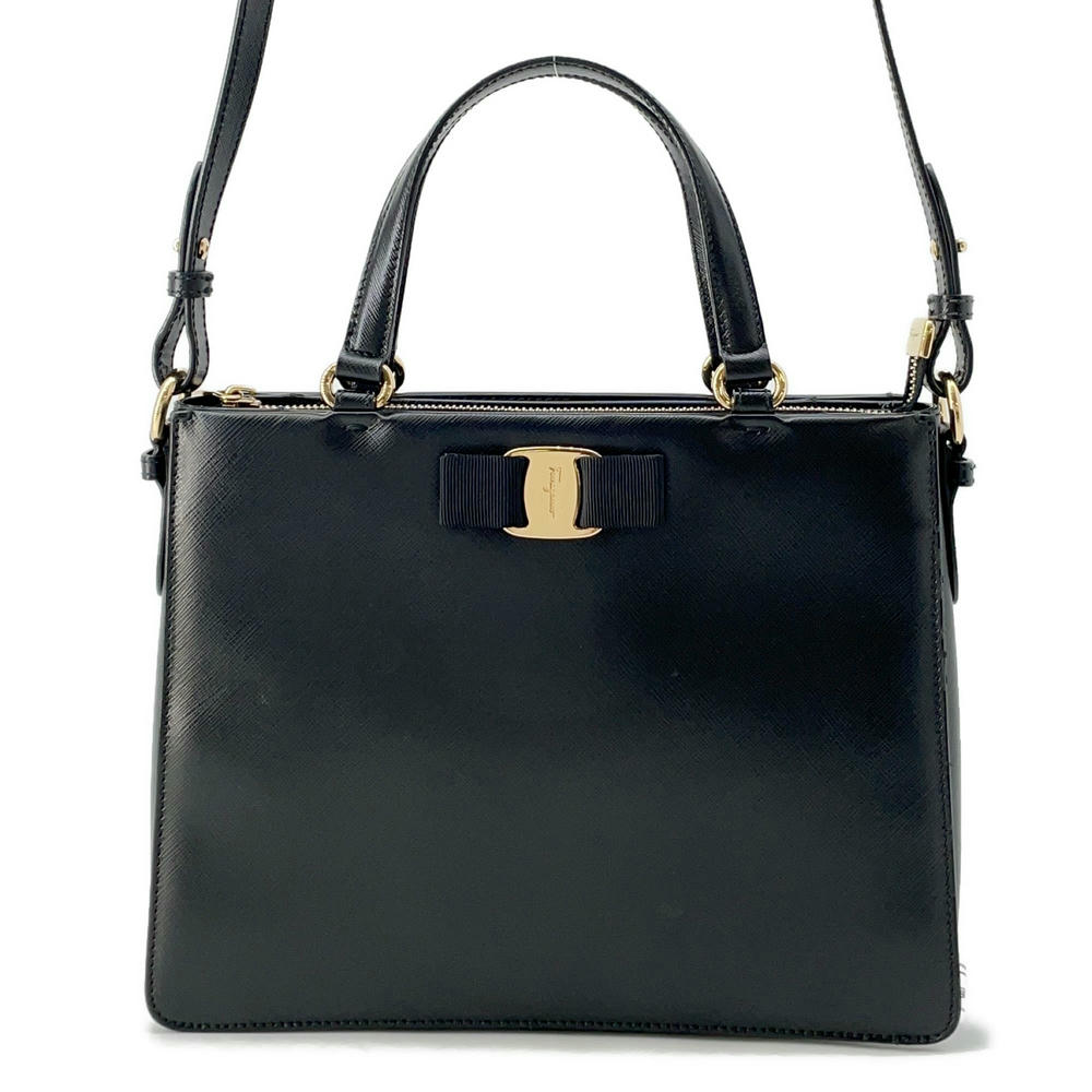 Ferragamo Vala 2WAY Shoulder Bag Black Leather