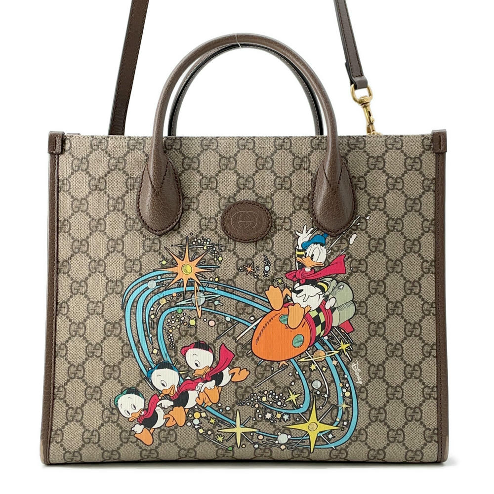 GUCCI GG Supreme 2WAY Tote Bag Disney collaboration Beige/Brown648134 PVC Leather