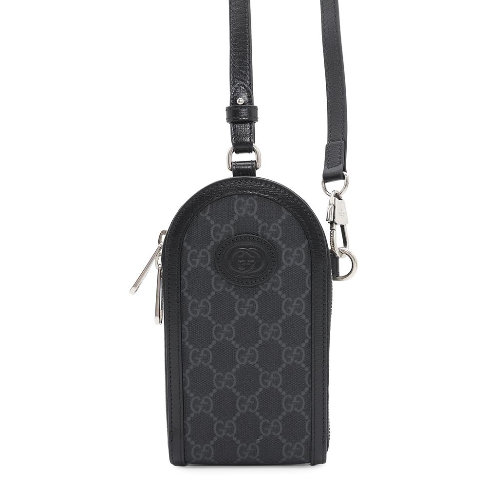 GUCCI GG Supreme Phone Shoulder Pouch Black724357 PVC Leather