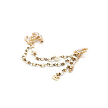 Load image into Gallery viewer, CHANEL CC Logo Rhinestone Double Brooch Gold Gold Plated Rhinestone Faux Pearl

