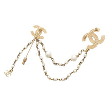 Load image into Gallery viewer, CHANEL CC Logo Rhinestone Double Brooch Gold Gold Plated Rhinestone Faux Pearl
