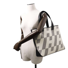 将图像加载到图库查看器中，HERMES H Ambie Tote Bag Black/Ecru Toile H Swift Leather Size GM
