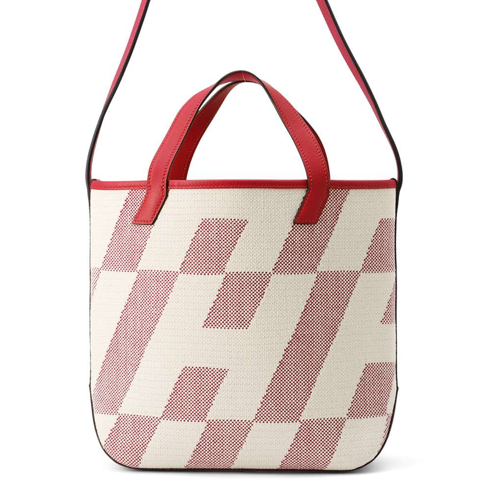 HERMES H Ambie Tote Bag Framboise/Ecru Toile H Swift Leather Size PM