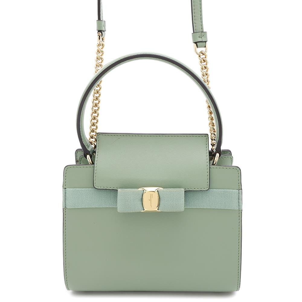 Ferragamo Vara Ribbon 2way Bag Light Green21 I282 Leather