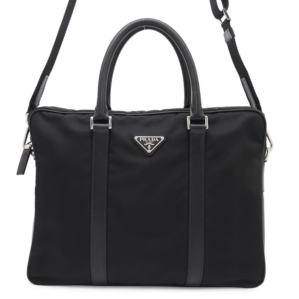 PRADA 2way Briefcase BlackVA0871 Saffiano LeatherLeather Nylon