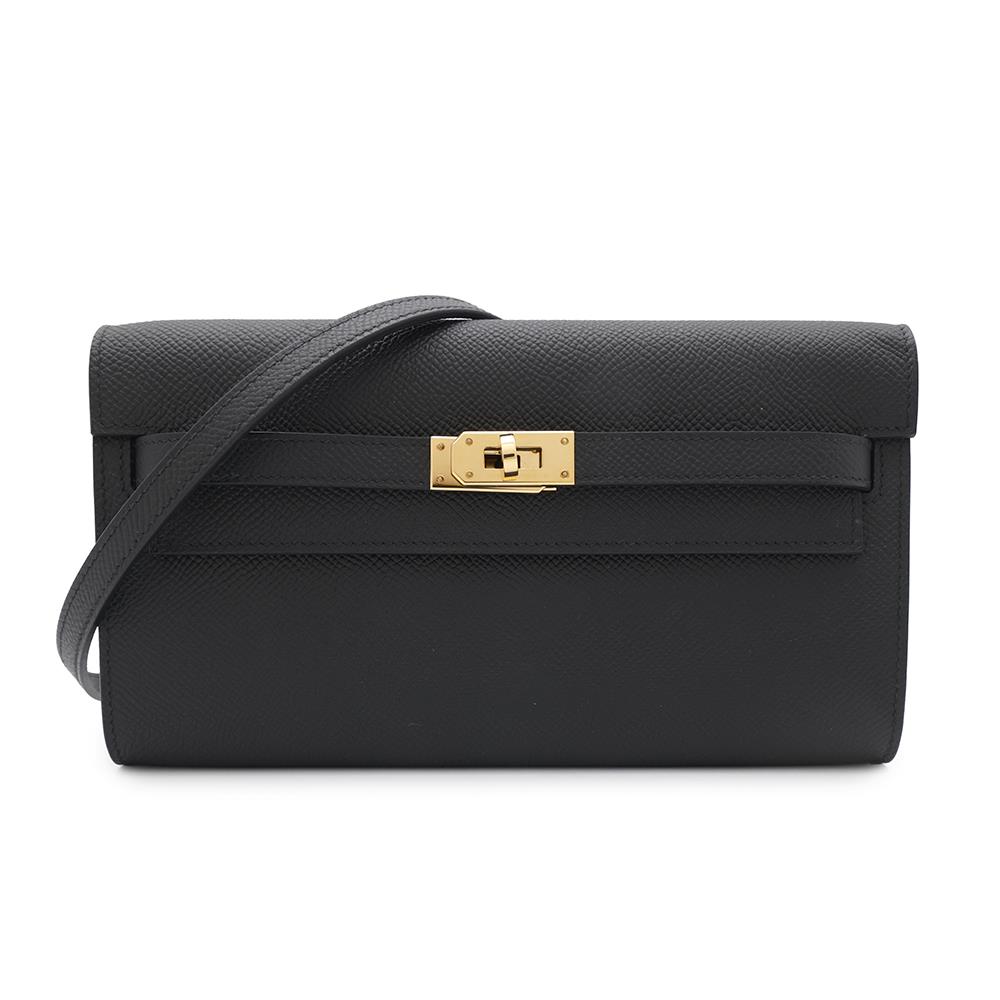 HERMES Kelly wallet long to go Black Epsom