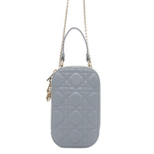 将图像加载到图库查看器中，Dior Lady Dior Cannage Phone Holder CloudBlueS0872ONMJ Lambskin
