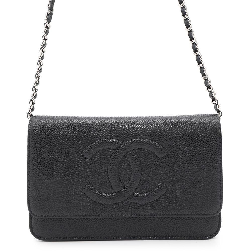 CHANEL CC Logo Chain Wallet BlackA48654 Caviar Leather