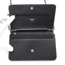 Load image into Gallery viewer, CHANEL CC Logo Chain Wallet BlackA48654 Caviar Leather
