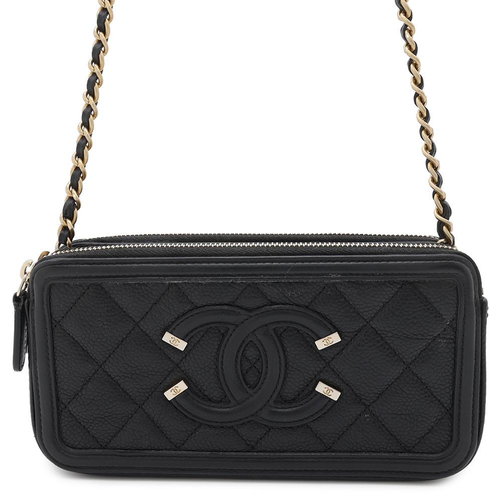 CHANEL CCFiligree Chain Wallet BlackA84450 Caviar Leather