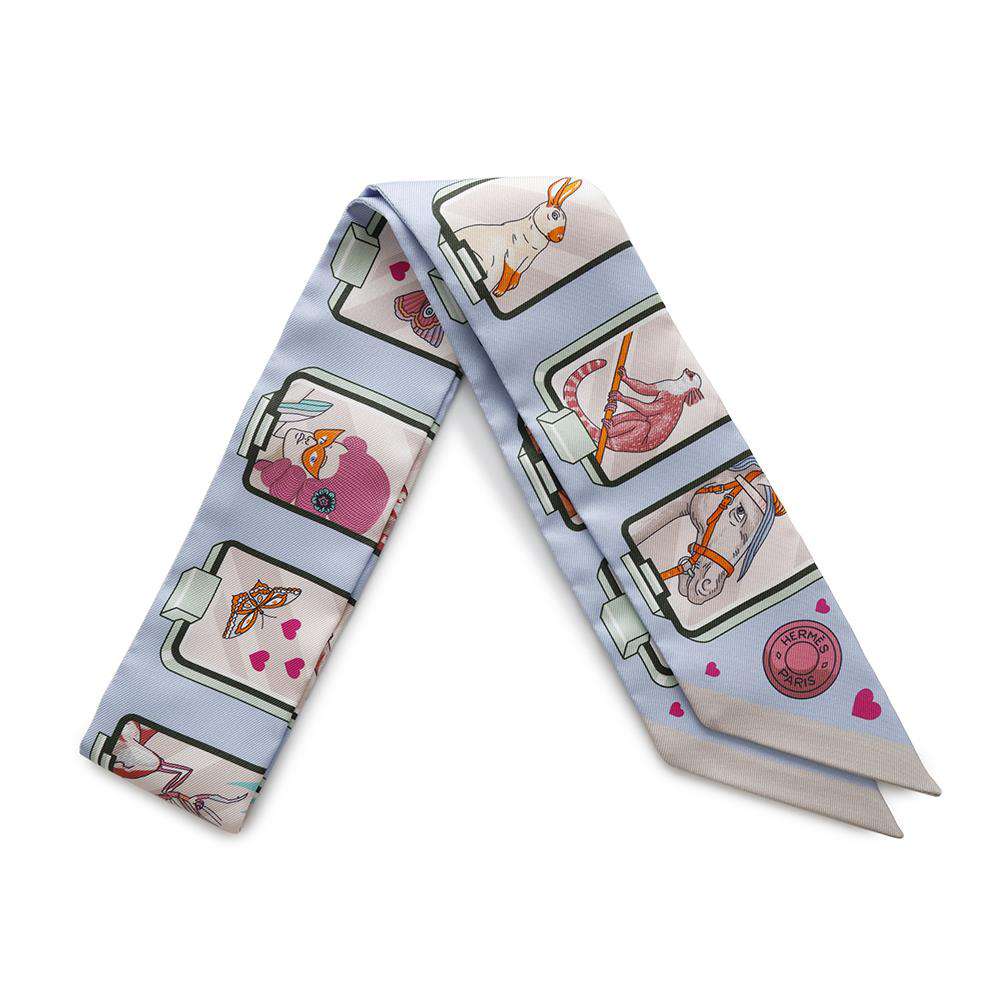 HERMES Twilly HERMES STORY HERMES STORY Blue Pale/Rose/Vert Silk100%
