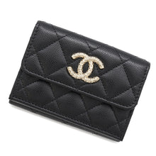 Load image into Gallery viewer, CHANEL Matelasse Tri-Fold Compact Wallet BlackAP4084 Caviar Leather
