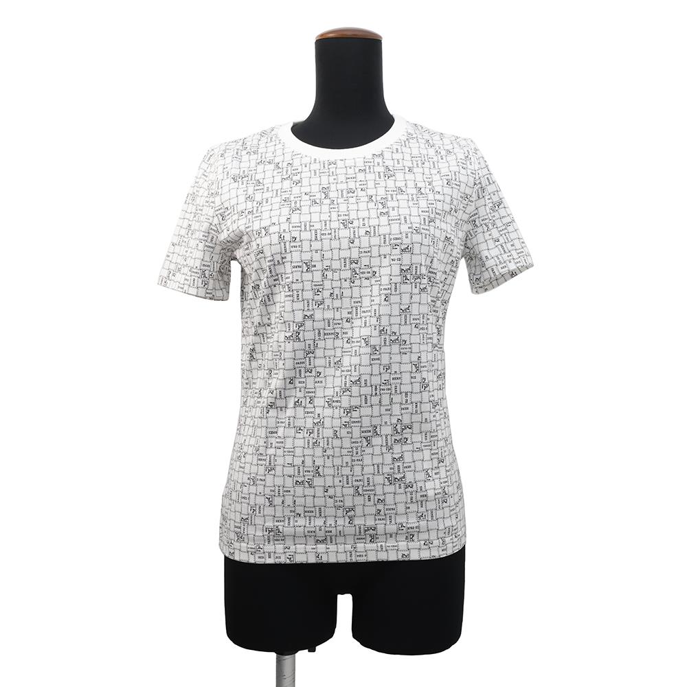 HERMES Bolduc Check T-Shirt Size 36 Blanc Casse Cotton100%