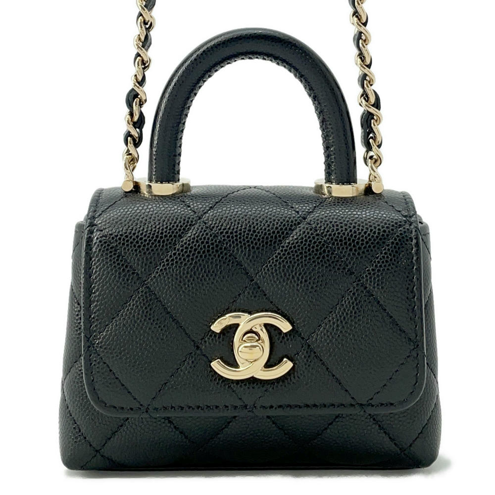 CHANEL Coco Handle ChainShoulder Bag BlackAP4245 Caviar Leather Size micro