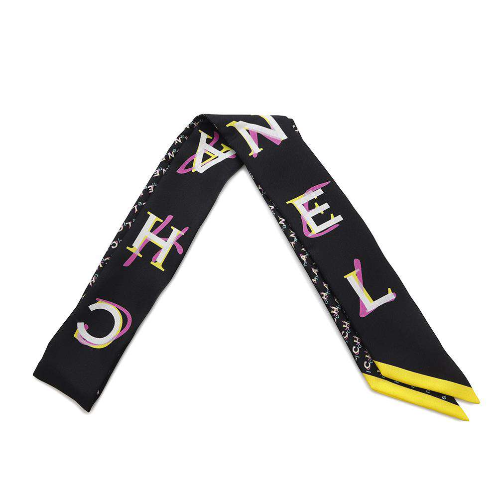 CHANEL CHANEL logo all-over print scarf Twilly Black/Multicolor Silk100%