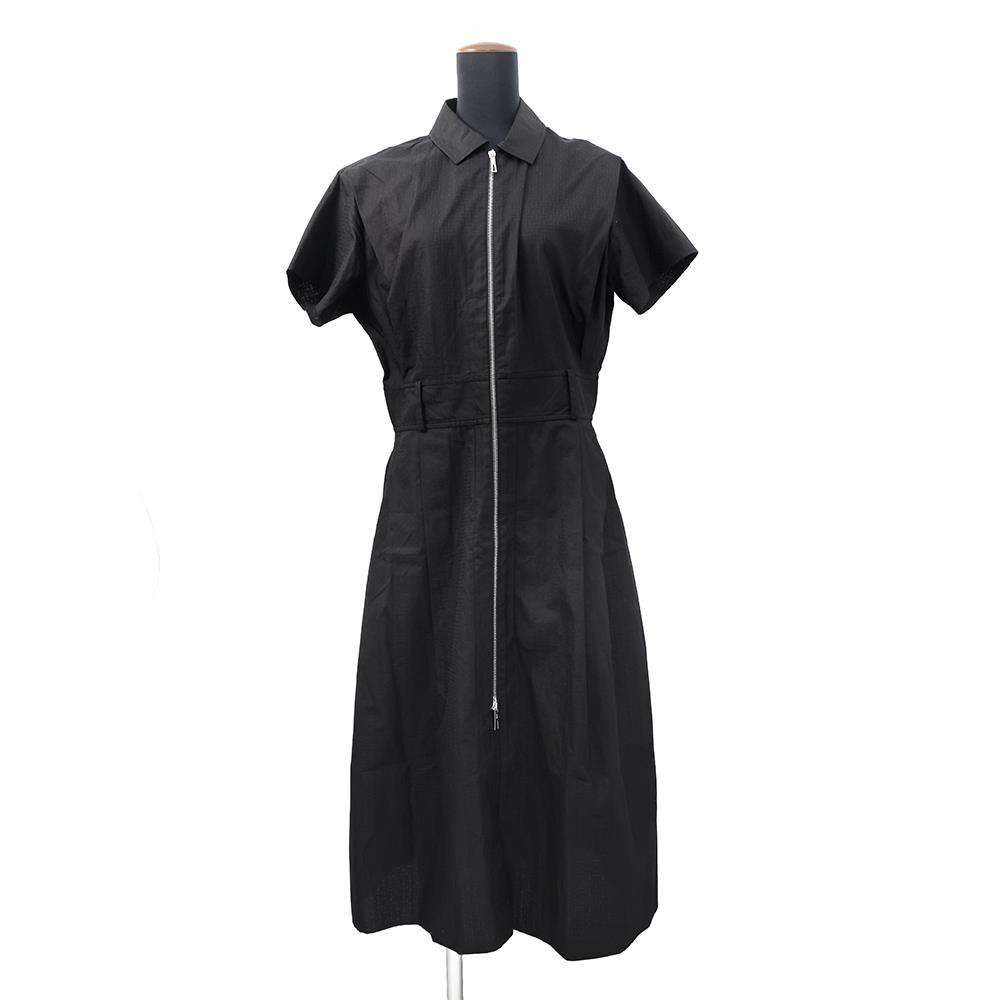 HERMES ★Zip-up Dress Mosaique motif Size 40 Black Cotton100%