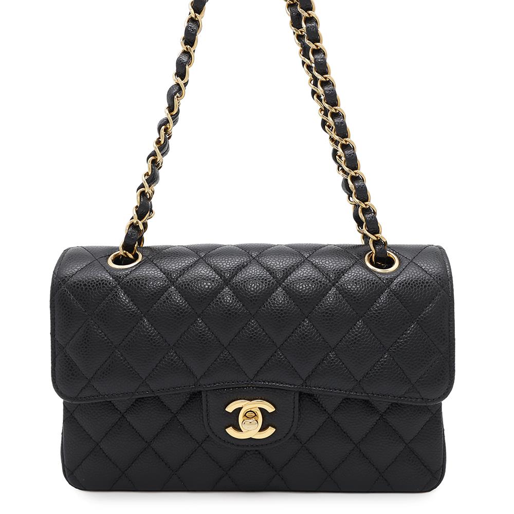 CHANEL Matelasse W flap WChainShoulder Bag BlackA01113 Caviar Leather Size 23