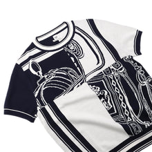 Load image into Gallery viewer, HERMES Knit Brides de Gala Short Sleeve Size 38 Navy/White Silk92% Nylon6% Polyurethane2%

