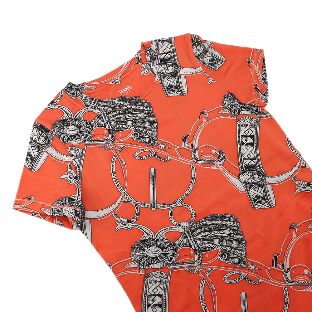 HERMES All-over print T-shirt Size 38 Orange/Gray Cotton100