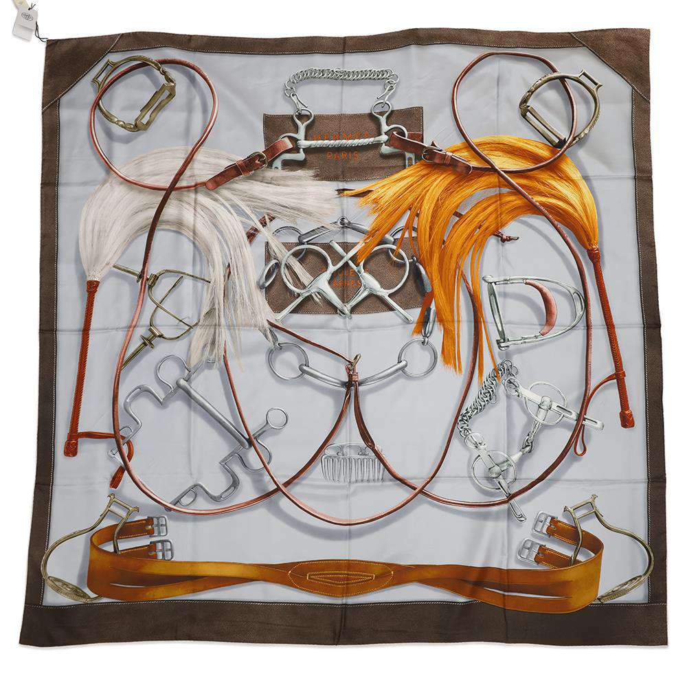 HERMES Carre Projets Carres scarf Project Carre Size 140 Pearl Grey/Taupe Grey/Acajou Silk100%