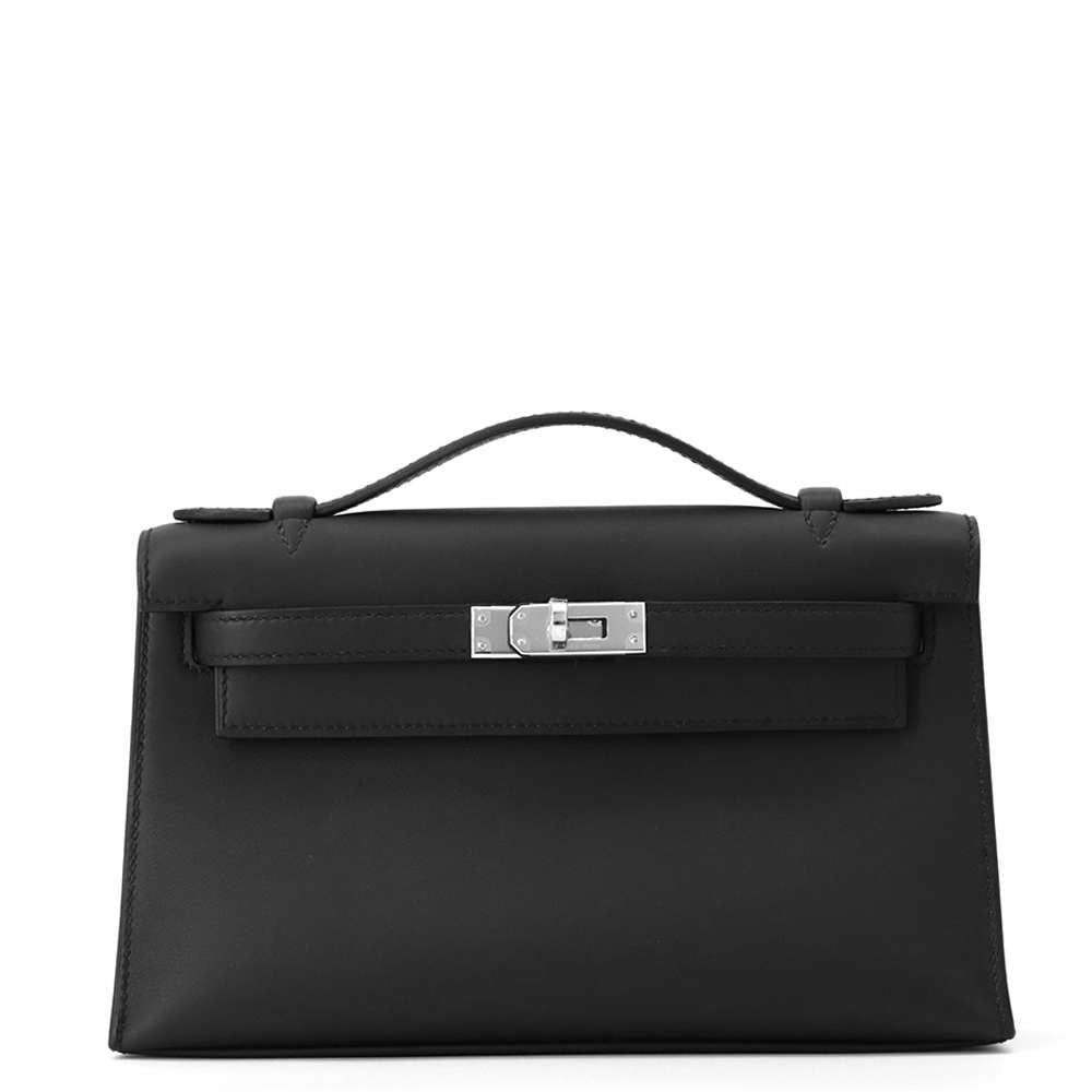 HERMES PochetteKelly Black Swift Leather