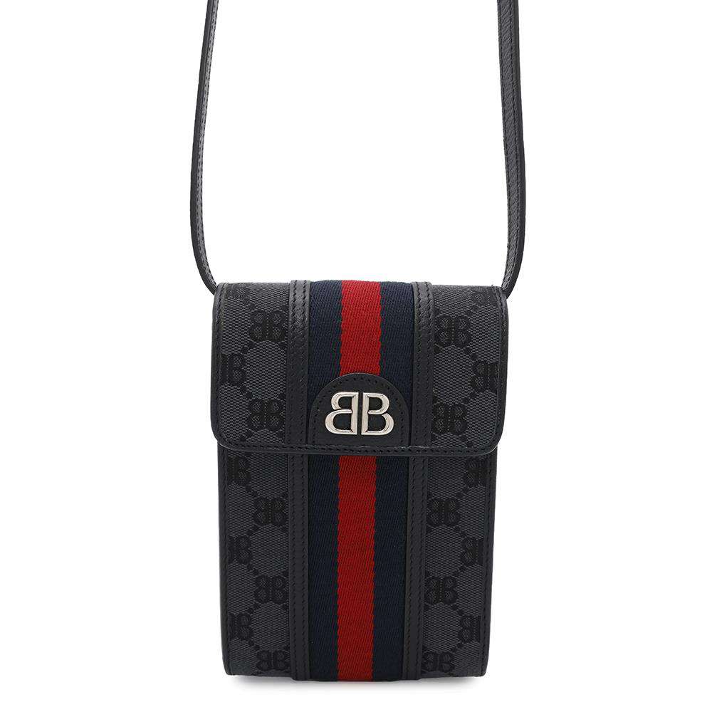 BALENCIAGA ★Gucci collaboration The Hacker Project phone pouch Black680130 Canvas Leather
