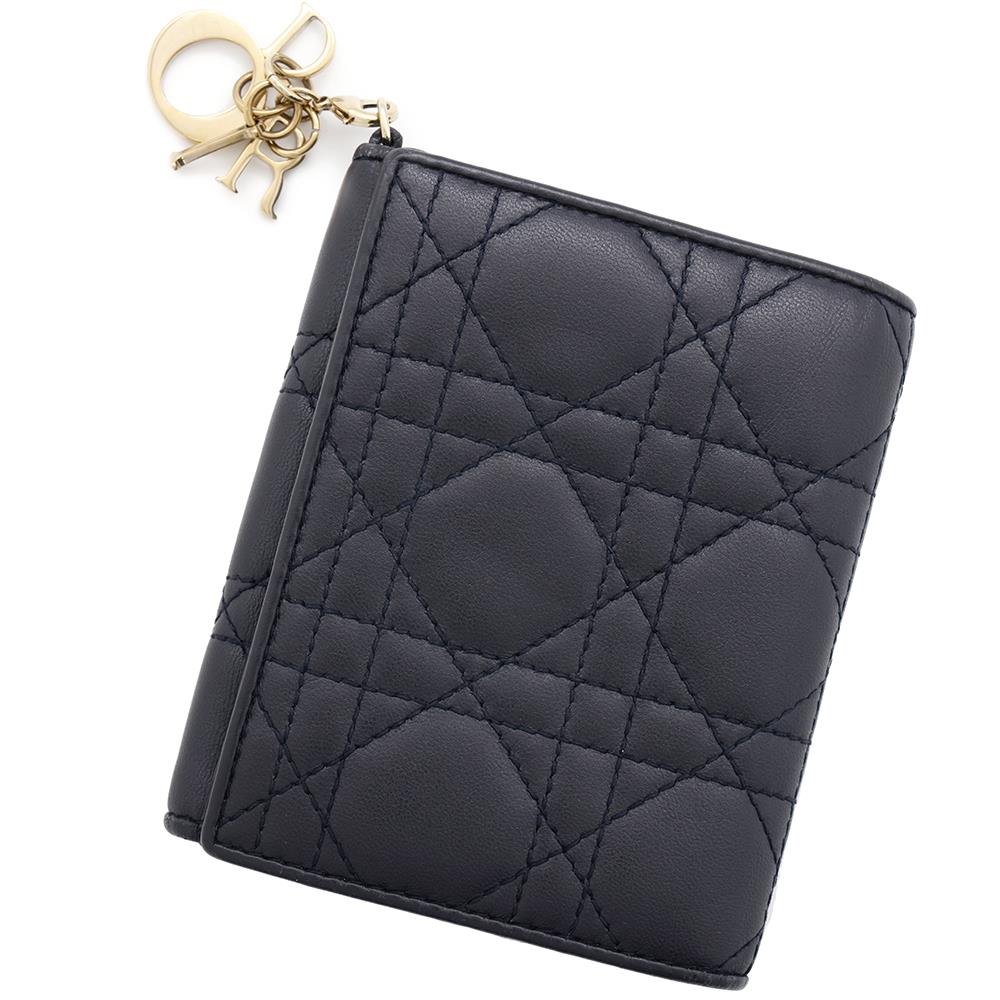 Dior Cannage Bifold Wallet Compact Wallet Navy Lambskin