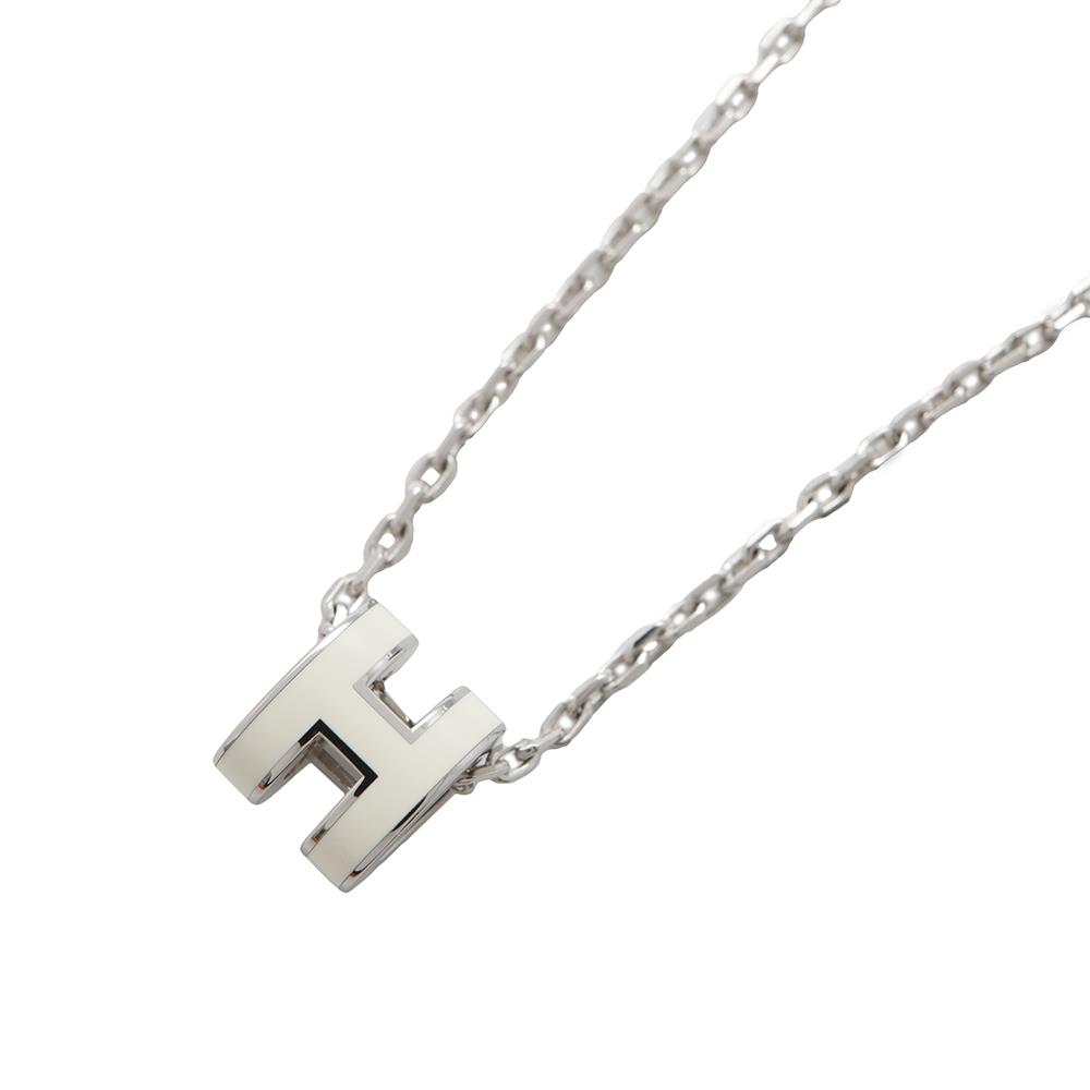 HERMES Pop Ash Necklace Size Mini White Lacquer Metal