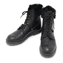 将图像加载到图库查看器中，LOUIS VUITTON ★Tibet line 2way lace-up boots Black Damier Infini Leather Fur Size 6 1/2
