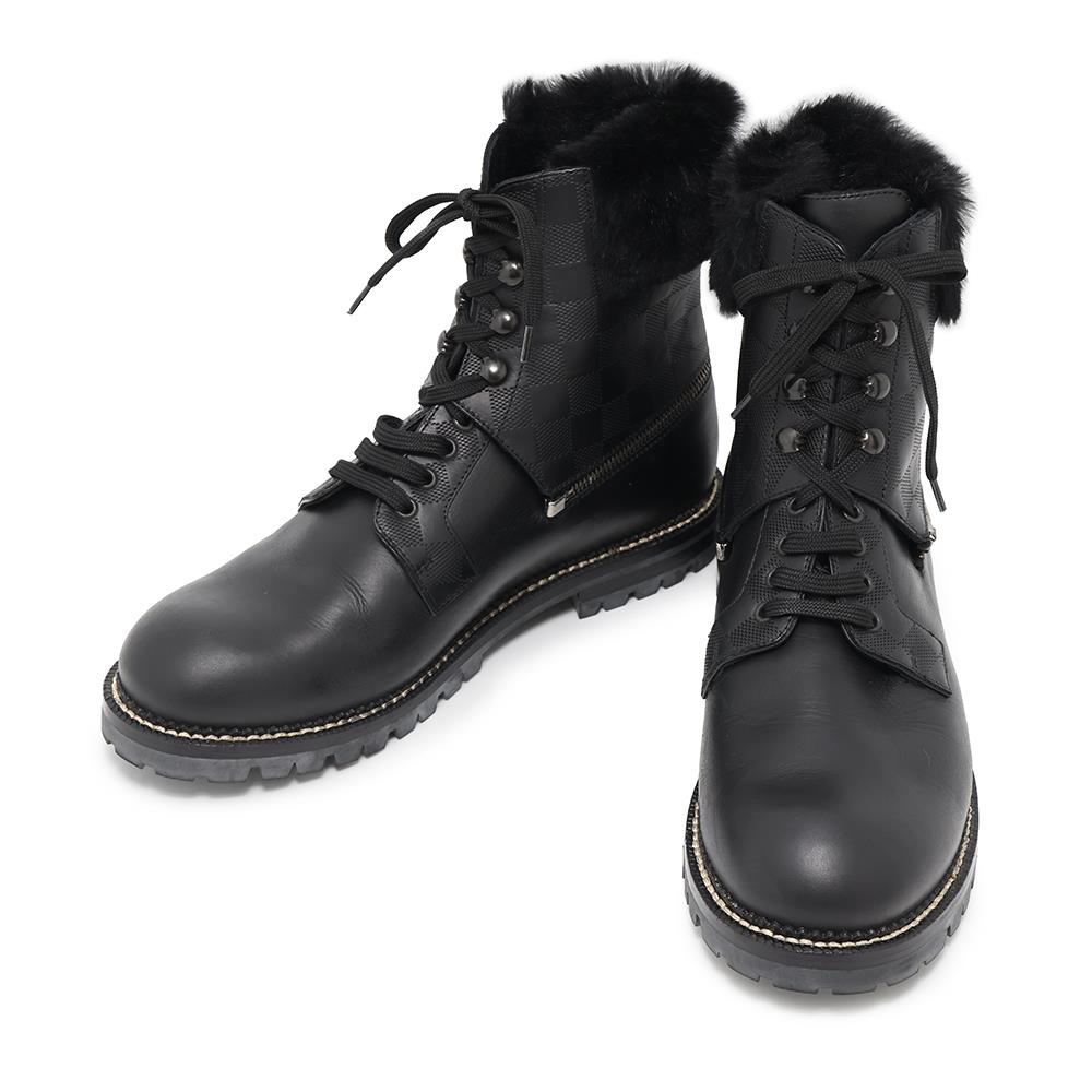 LOUIS VUITTON ★Tibet line 2way lace-up boots Black Damier Infini Leather Fur Size 6 1/2