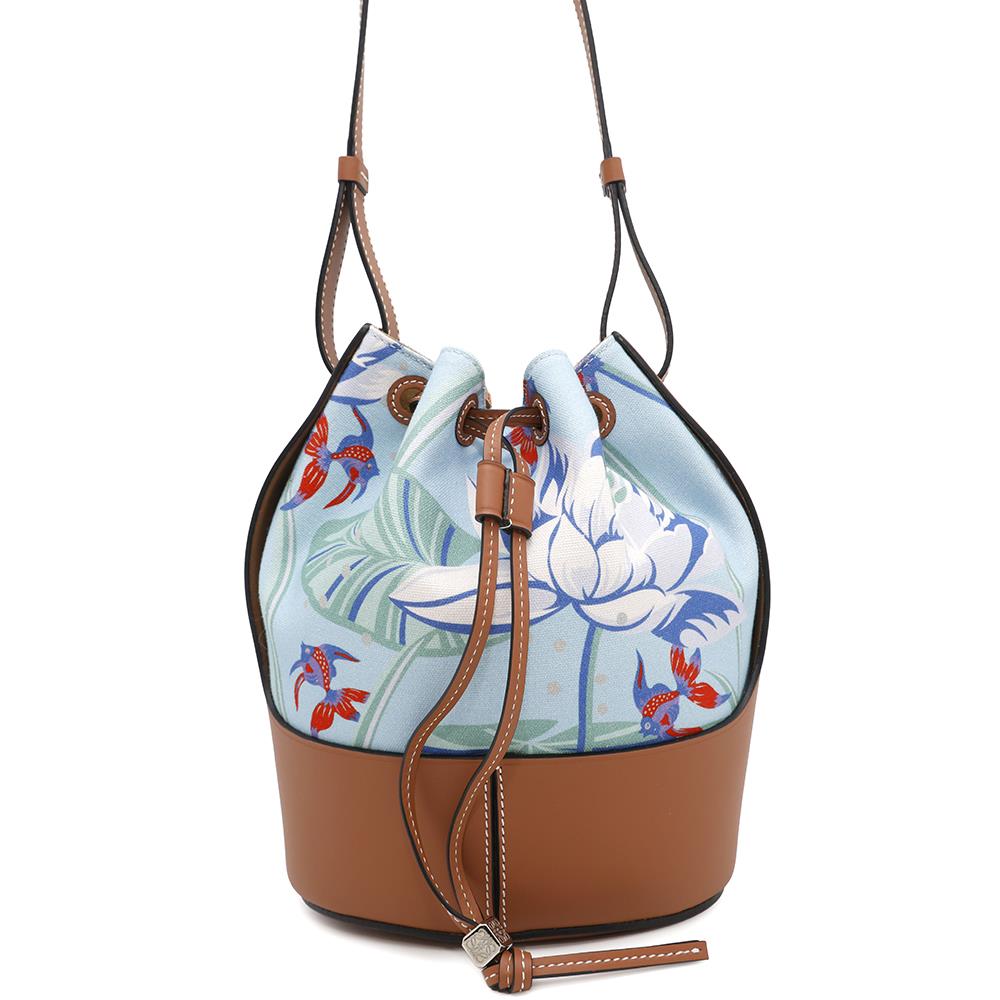 LOEWE Paula's Ibiza Collaboration Balloon Bag Aqua/Tan328.04AC31 Canvas Leather