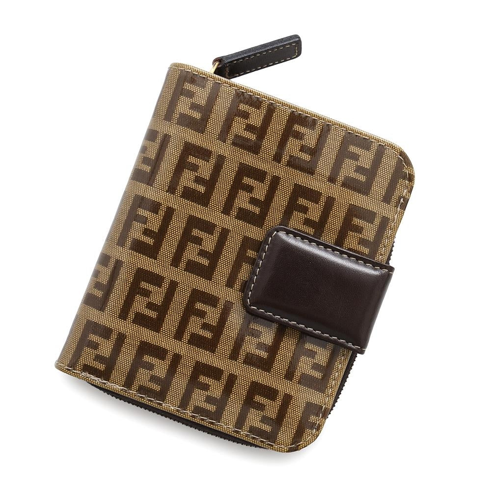FENDI Compact zip wallet Brown PVC/Leather