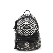 将图像加载到图库查看器中，MCM Visetos Logogram Zebra Studded Backpack White/Black PVC Coated Canvas Leather
