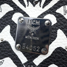 将图像加载到图库查看器中，MCM Visetos Logogram Zebra Studded Backpack White/Black PVC Coated Canvas Leather
