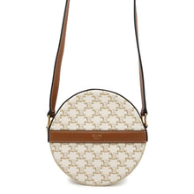 将图像加载到图库查看器中，CELINE Triomphe Round Purse Shoulder White10G342 PVC Leather
