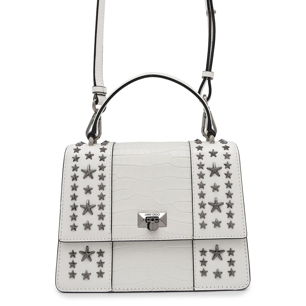 JIMMY CHOO Pixis top handle White Leather Embossed Leather