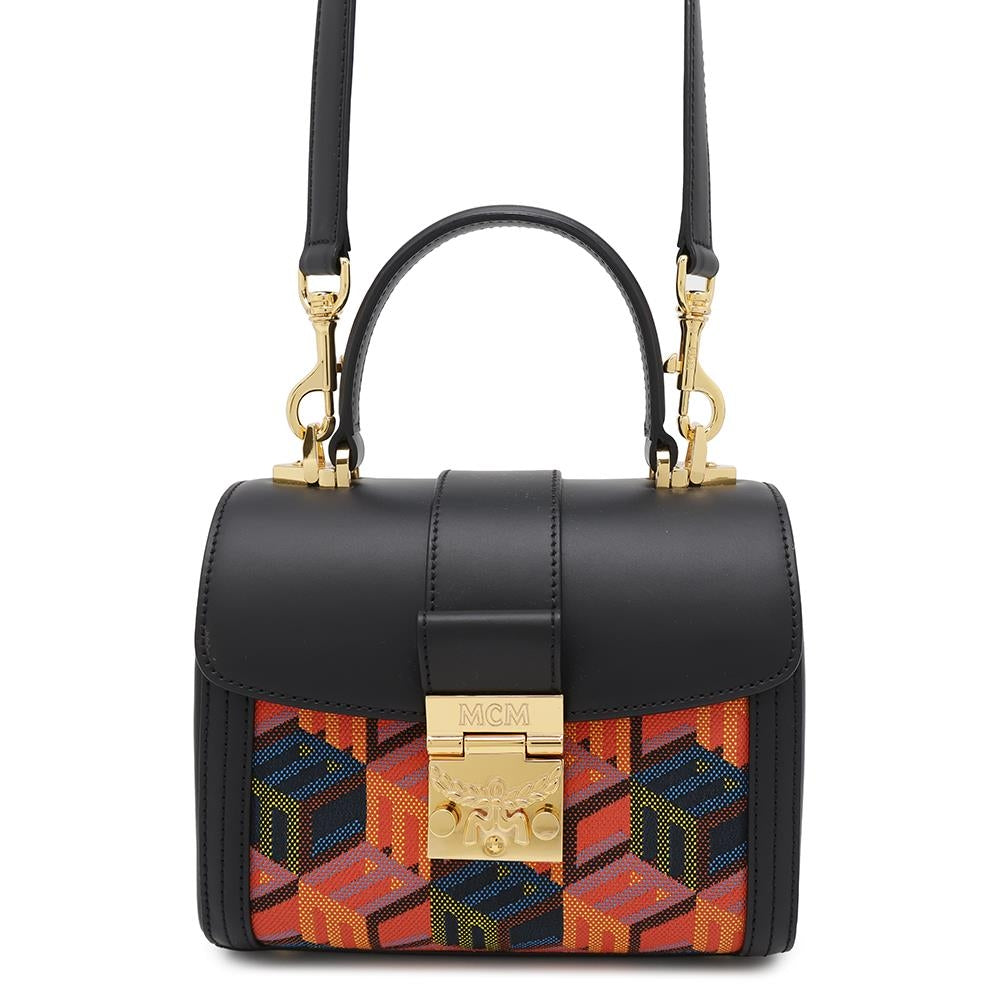 MCM Cubic Logo 2WAYBag Black/OrangeMWECSCK01MT001 Canvas Leather Size Small