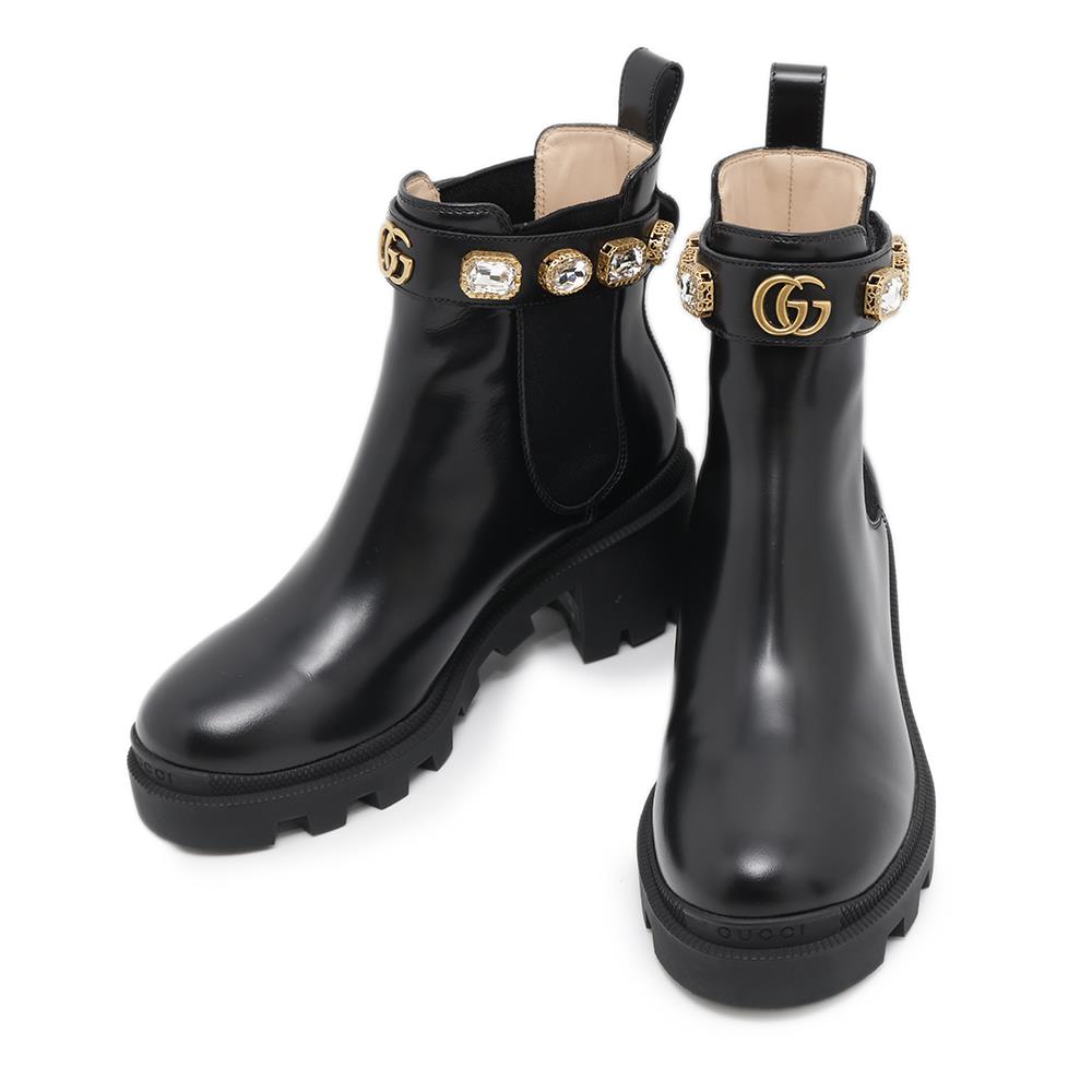 GUCCI GG Marmont Side Gore Boots Black550036 Leather Size 36 1/2