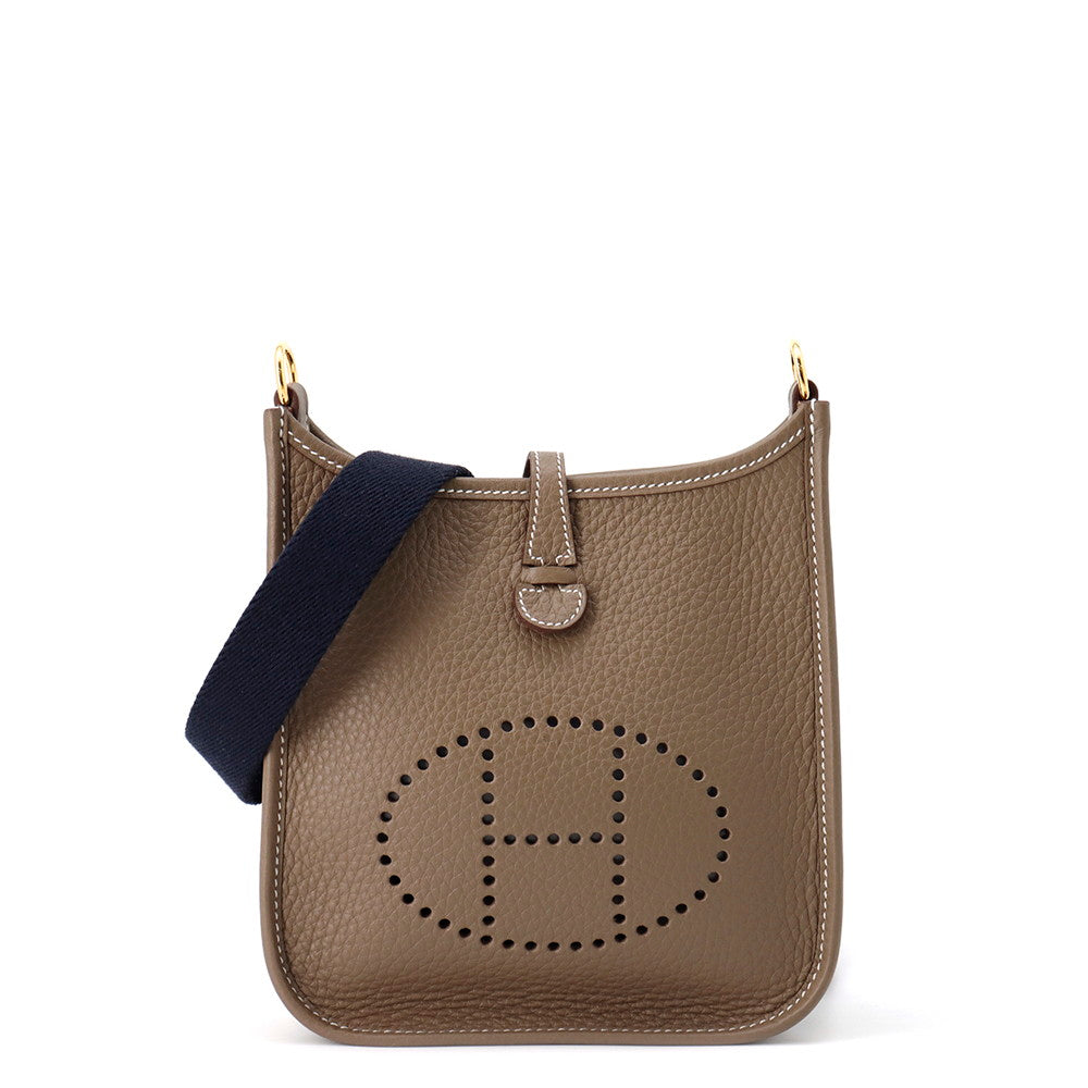 HERMES Evelyne Amazon Long Etoupe/Blue Indigo Taurillon in Clemence Size TPM