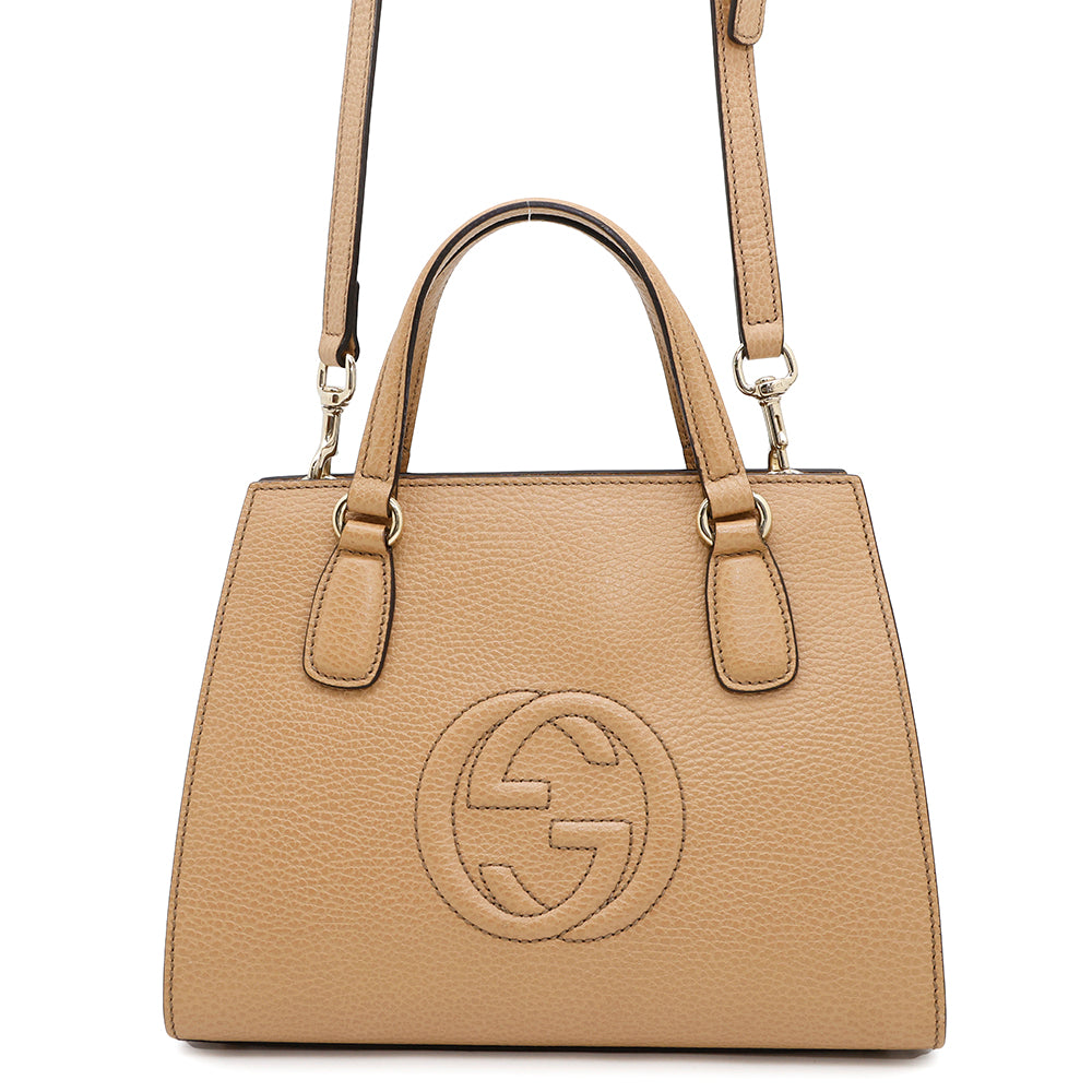 GUCCI Soho Interlocking 2WAY Tote Bag Beige607722 Leather