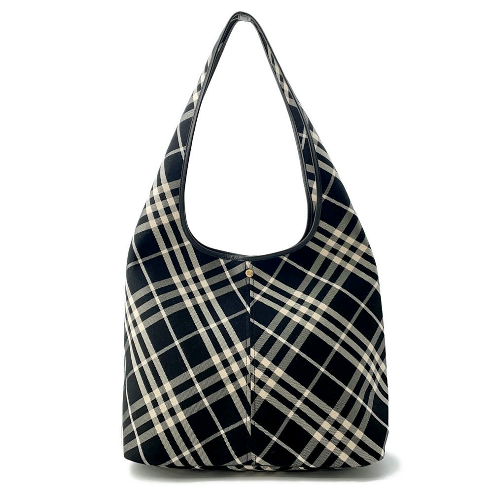 BURBERRY Check One Handle Tote Bag Black/Calico80944761 Canvas Size Large